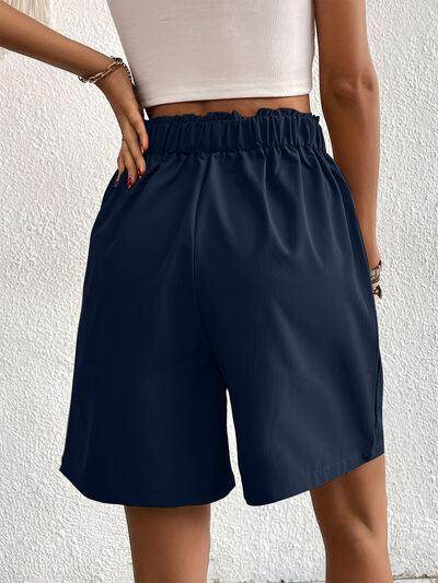 Pocketed Half Elastic Waist Shorts with Side Pockets - Selvanelle