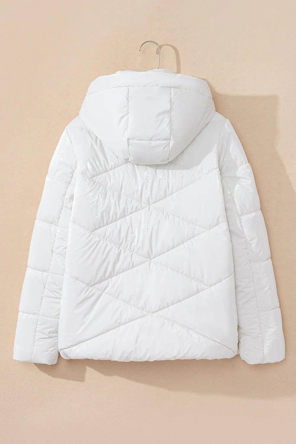 Drawstring Zip Up Long Sleeve Hooded Winter Coat for Women - Selvanelle