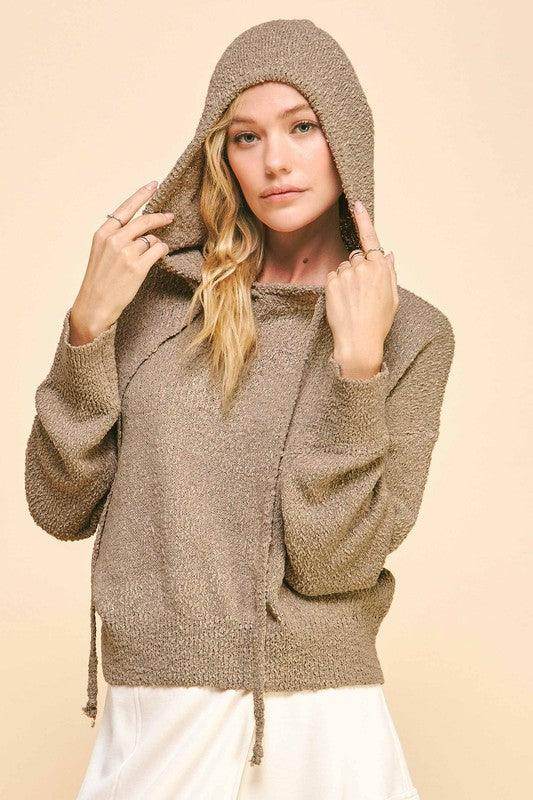 Davi & Dani Drop Shoulder Long Sleeve Hooded Sweater Cozy - Selvanelle
