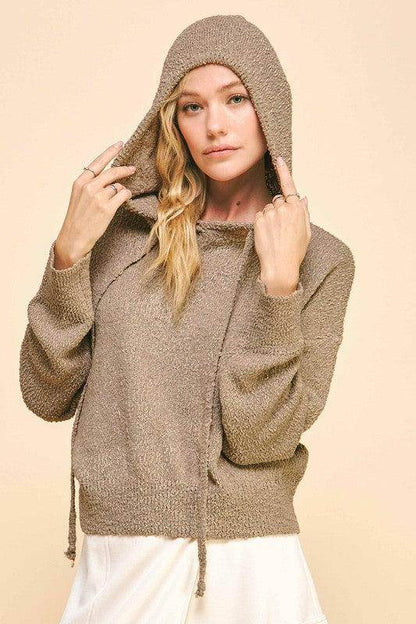 Davi & Dani Drop Shoulder Long Sleeve Hooded Sweater Cozy - Selvanelle