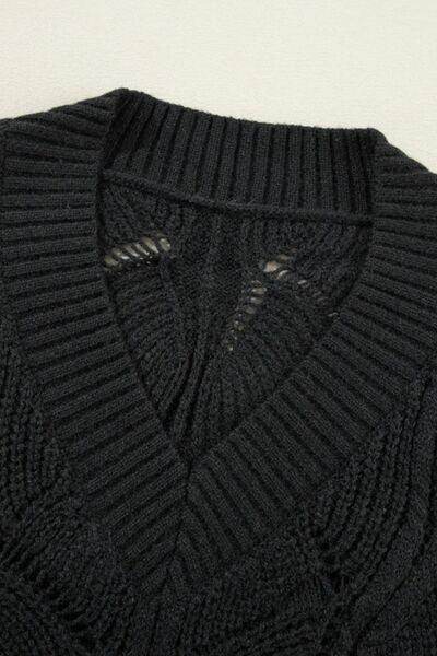 Openwork V-Neck Long Sleeve Sweater for Women Fashion - Selvanelle