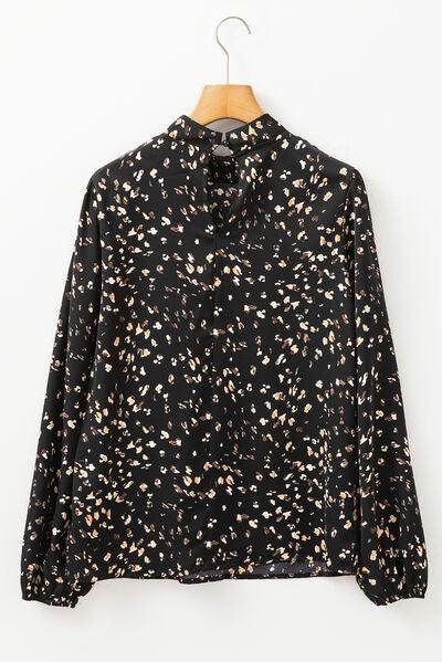 Printed Mock Neck Balloon Sleeve Blouse for Women - Selvanelle