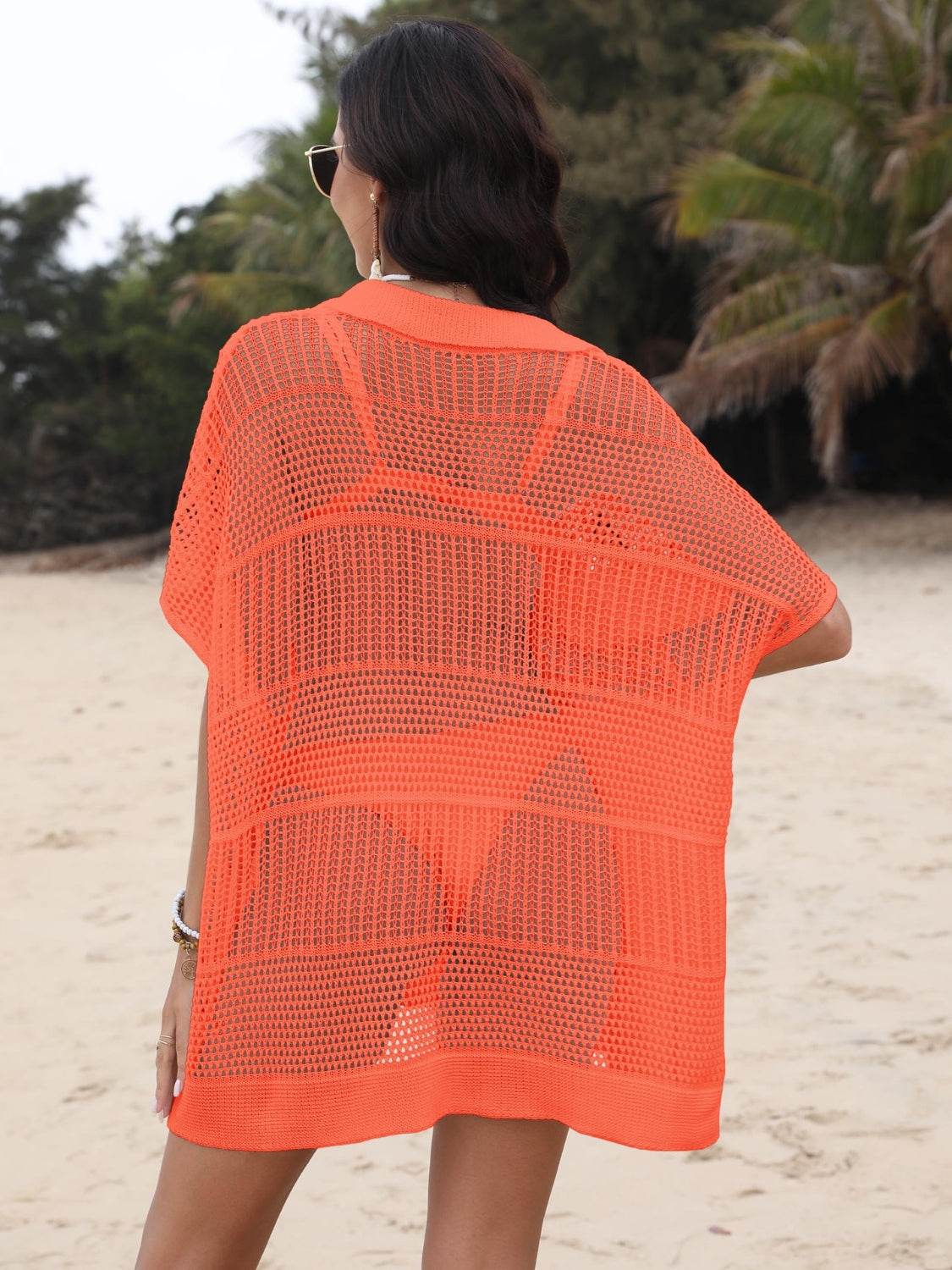 Hollow Out Collared Neck Cover-Up - Selvanelle