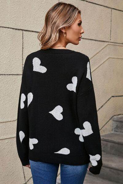 Angel Wings Heart Round Neck Dropped Shoulder Sweater for Women - Selvanelle