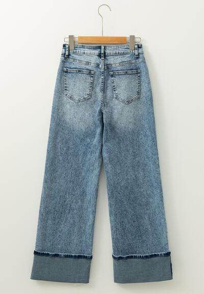 Washed Wide Leg Jeans with Pockets for Trendy Comfort - Selvanelle