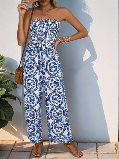 Perfee Smocked Tube Wide Leg Jumpsuit - Selvanelle