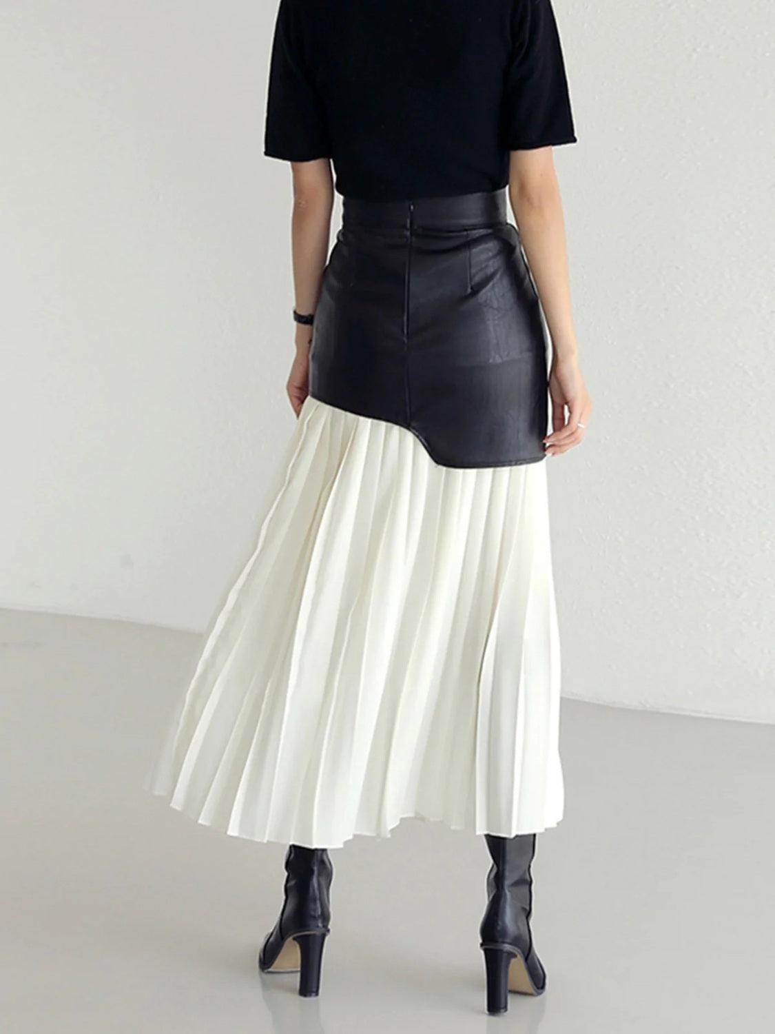 Pleated Contrast High Rise Skirt for Stylish Comfort - Selvanelle