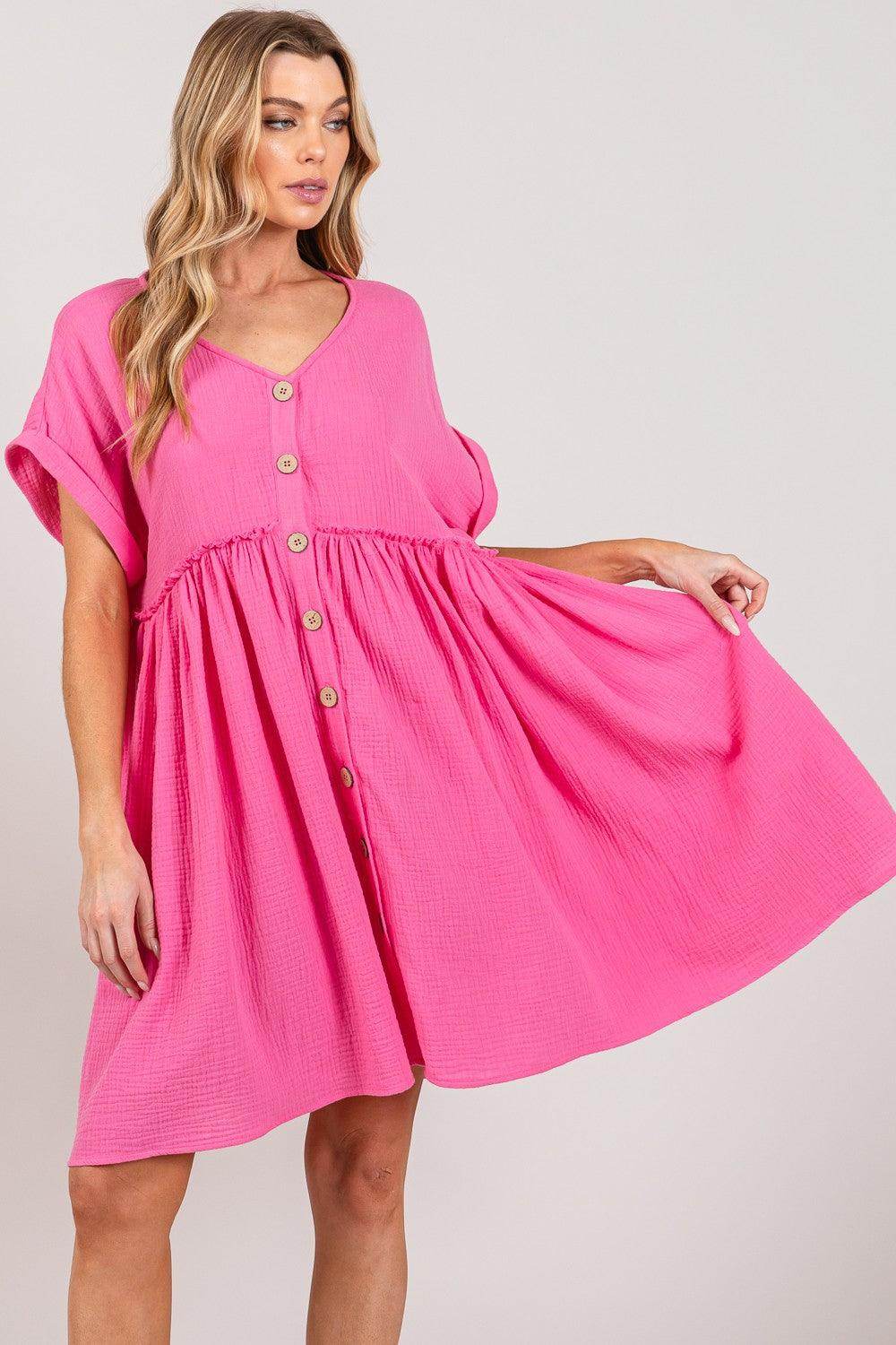 SAGE + FIG Button Up Short Sleeve Dress for Women - Selvanelle