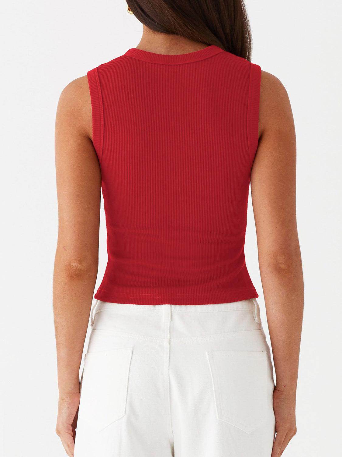 Lovelet Button Up Round Neck Tank for Stylish Comfort - Selvanelle