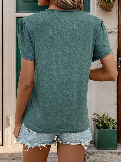 Perfee V-Neck Petal Sleeve T-Shirt for Women Stylish Fit - Selvanelle