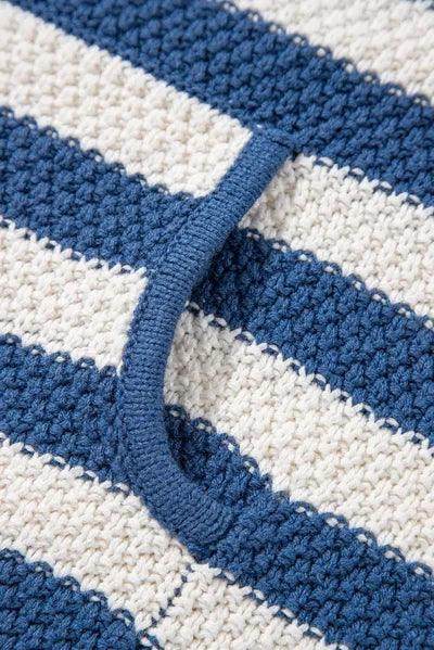 Drawstring Striped Long Sleeve Hooded Sweater for Women - Selvanelle