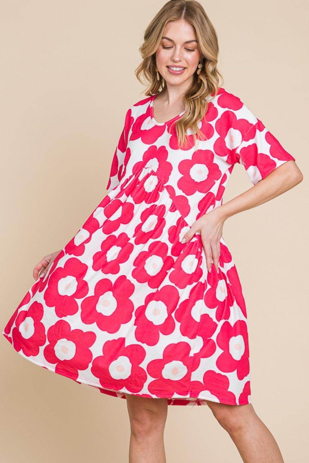 BOMBOM Flower Print Ruched Dress for Stylish Everyday Wear - Selvanelle