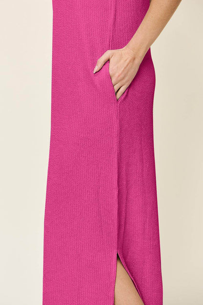 Double Take Full Size Texture Mock Neck Sleeveless Maxi Dress - Selvanelle