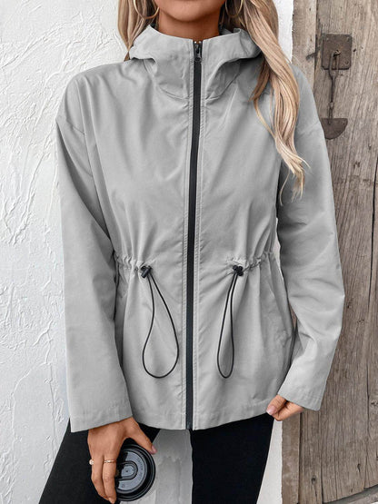 Ivy Lane Drawstring Zip Up Hooded Jacket for Women - Selvanelle