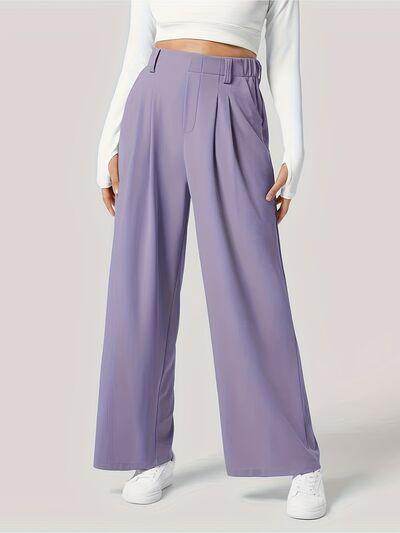 Wide Leg Pants with Pockets for Women in Sheer Style - Selvanelle