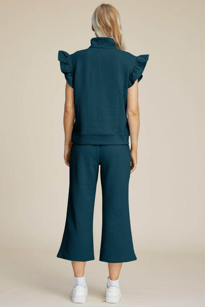 Double Take Full Size Texture Ruffle Top and Pants Set - Selvanelle