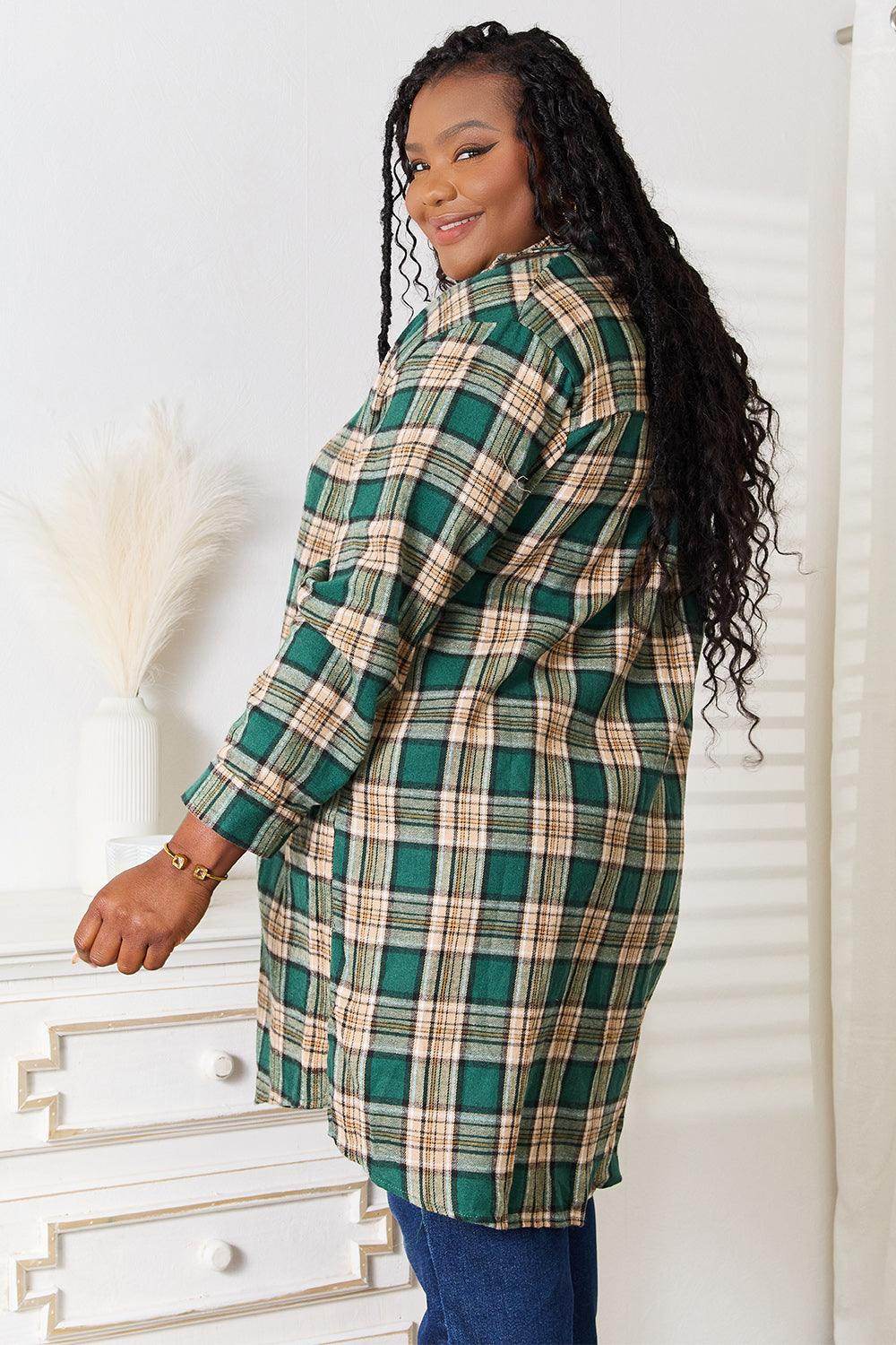Mandy Plaid Collared Neck Long Sleeve Shirt for Women - Selvanelle