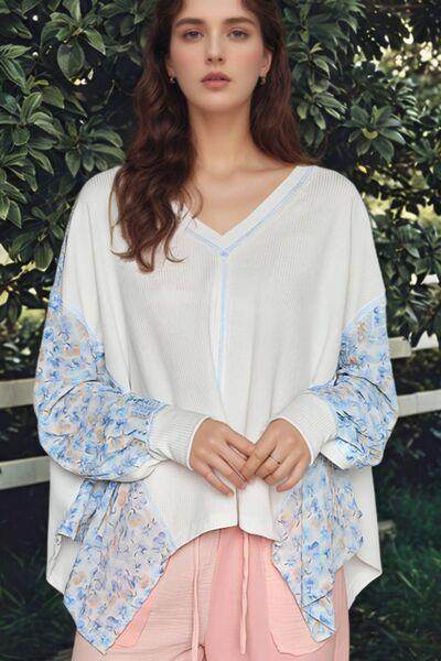High-Low V-Neck Long Sleeve Blouse for Women Stylish Wear - Selvanelle