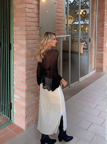 Round Neck Long Sleeve Cover-Up - Selvanelle