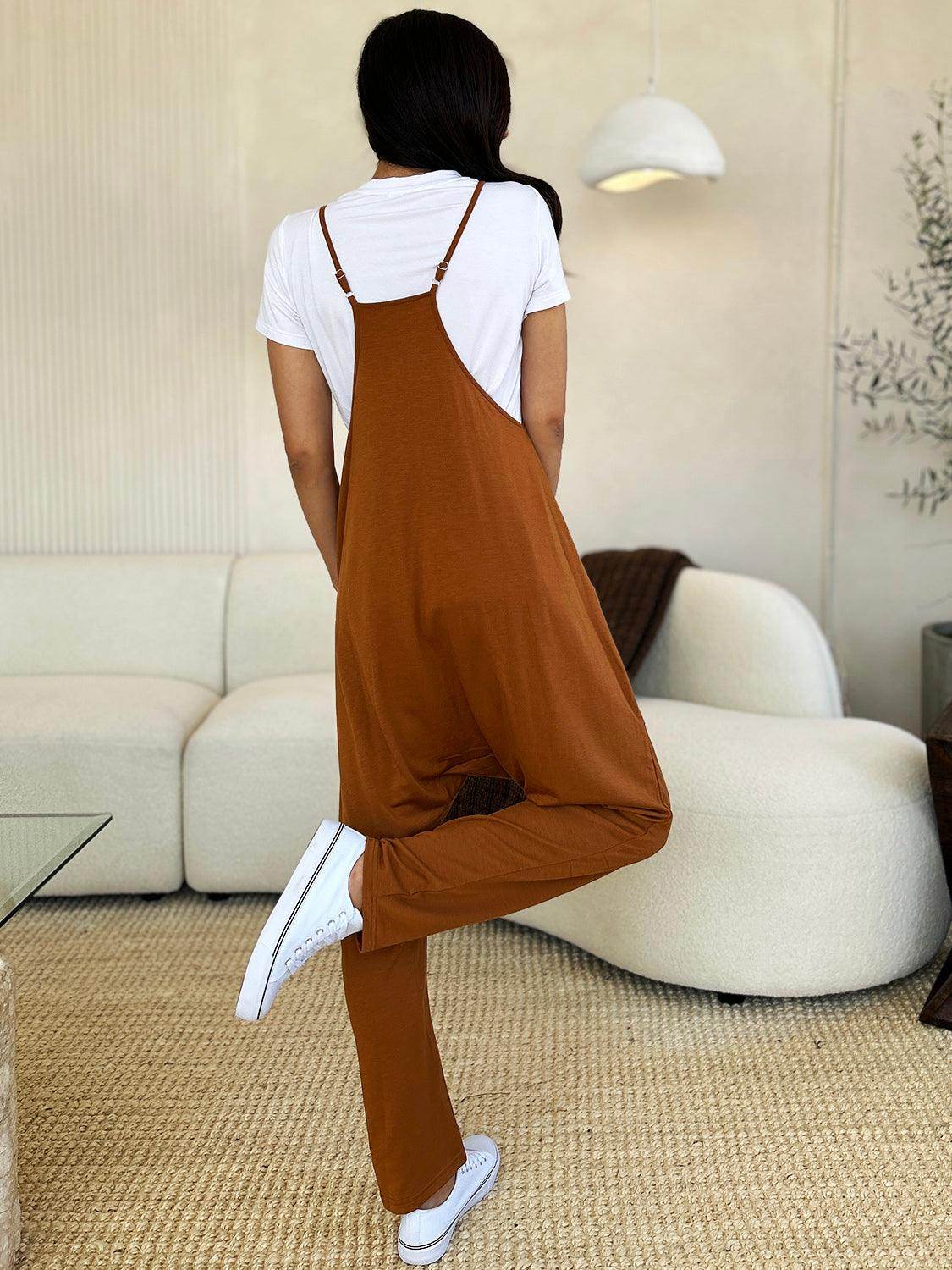 Double Take Full Size Sleeveless V-Neck Pocketed Jumpsuit - Selvanelle