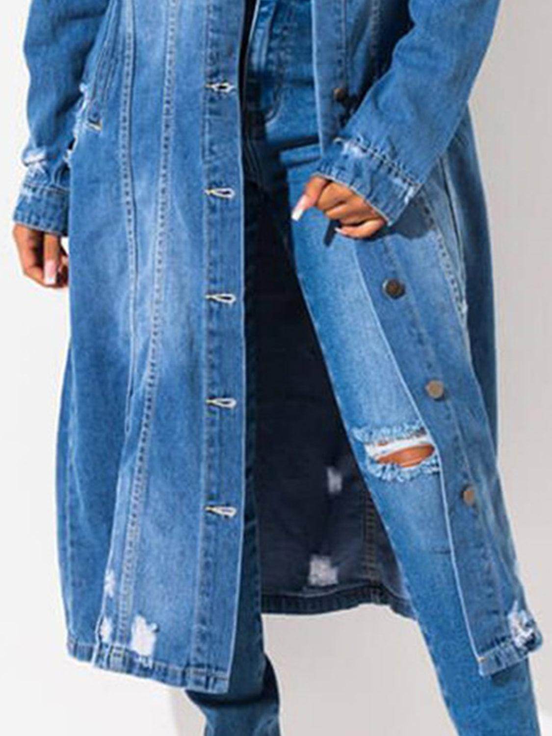 Chic Long Sleeve Raw Hem Denim Jacket for Stylish Women - Selvanelle