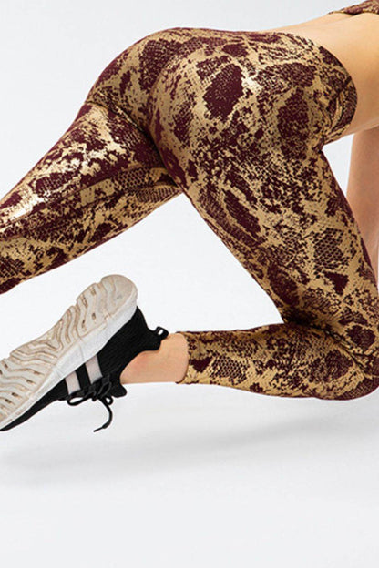 Animal Print Slim Fit Wide Waistband Long Sports Pants - Selvanelle