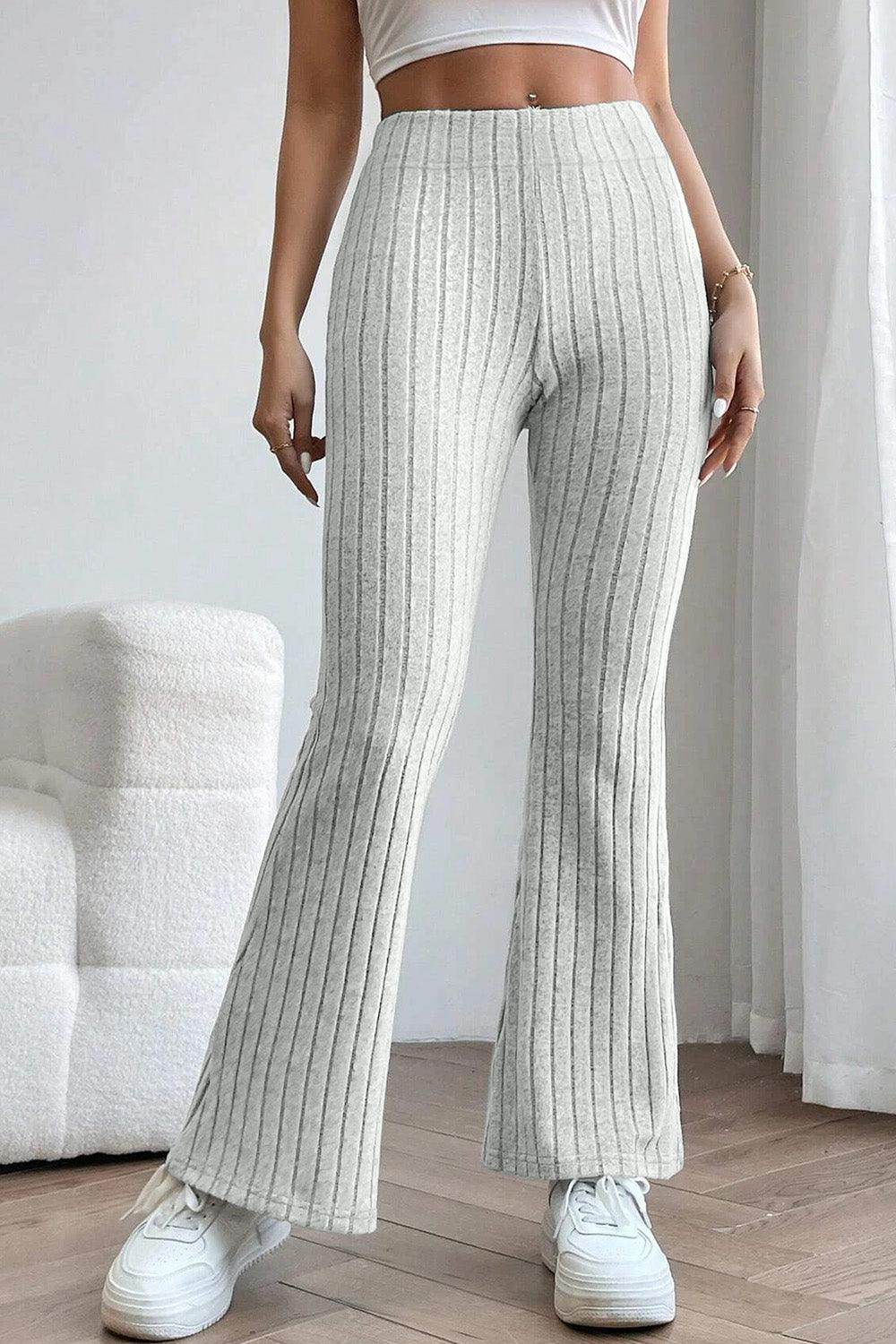 Basic Bae Full Size Ribbed High Waist Flare Pants for Women - Selvanelle