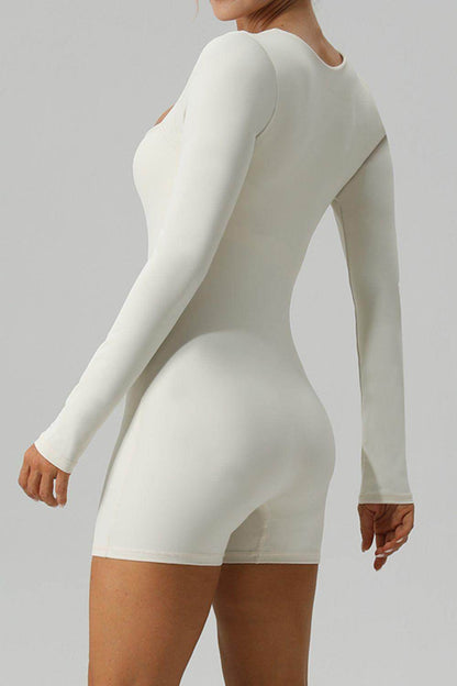Square Neck Long Sleeve Active Romper for Women Fitness - Selvanelle