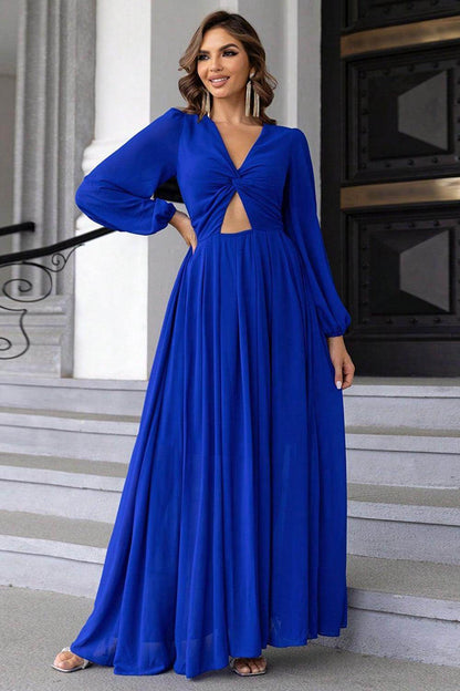 Twist Front Cutout Long Sleeve Dress for Elegant Style - Selvanelle