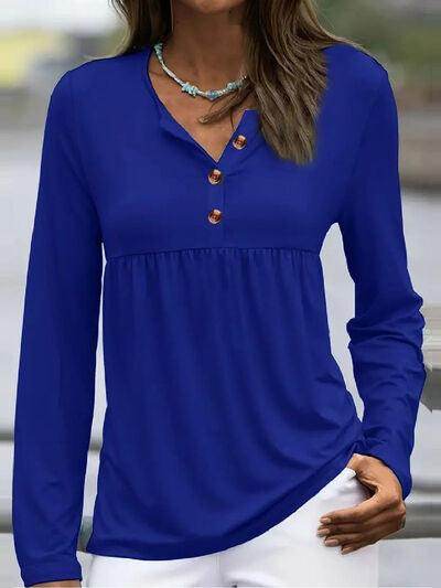 Half Button Long Sleeve T-Shirt for Women Stylish Fit - Selvanelle