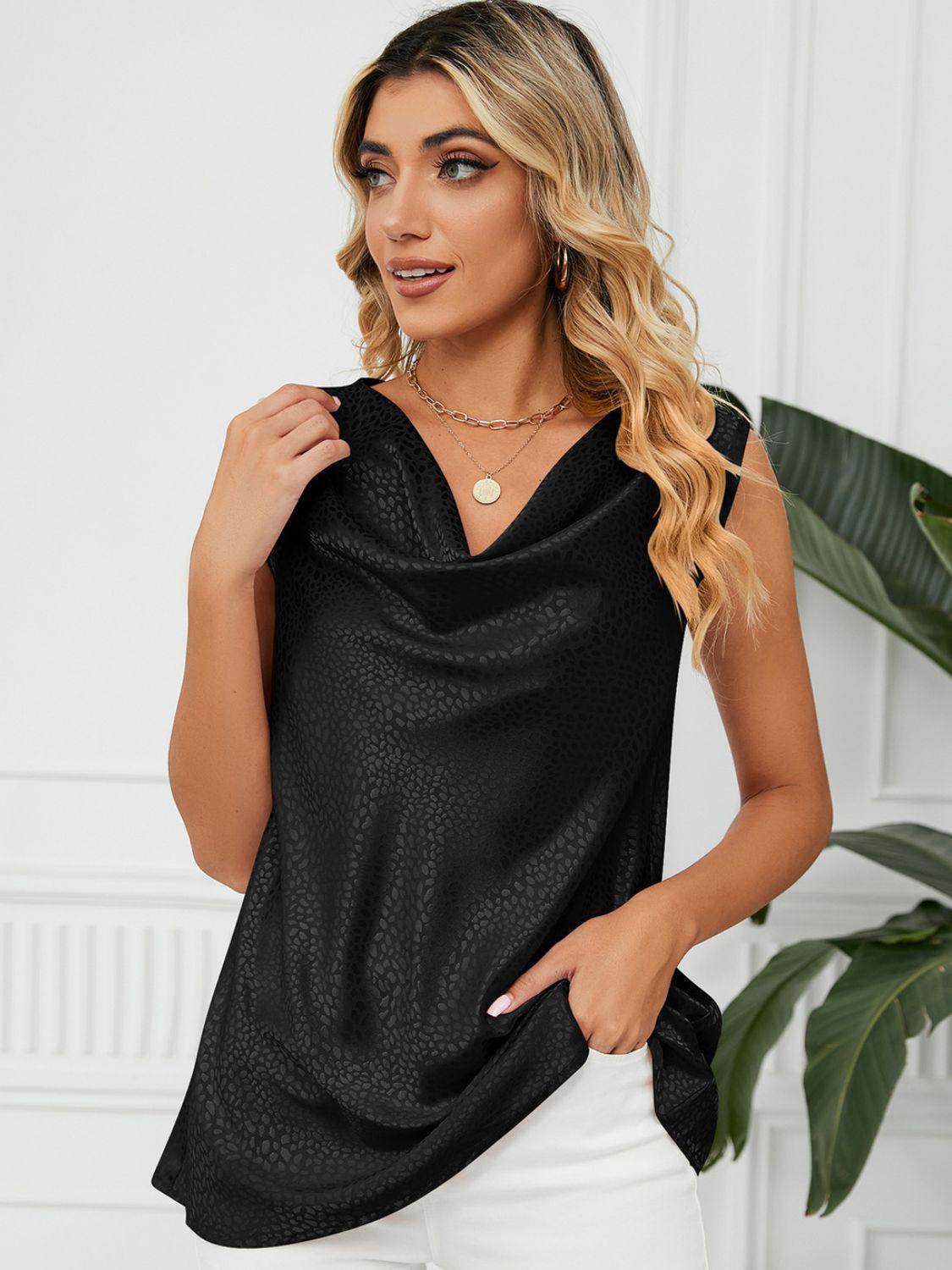 Solid Cowl Neck Top for Women in Opaque Rayon Blend - Selvanelle