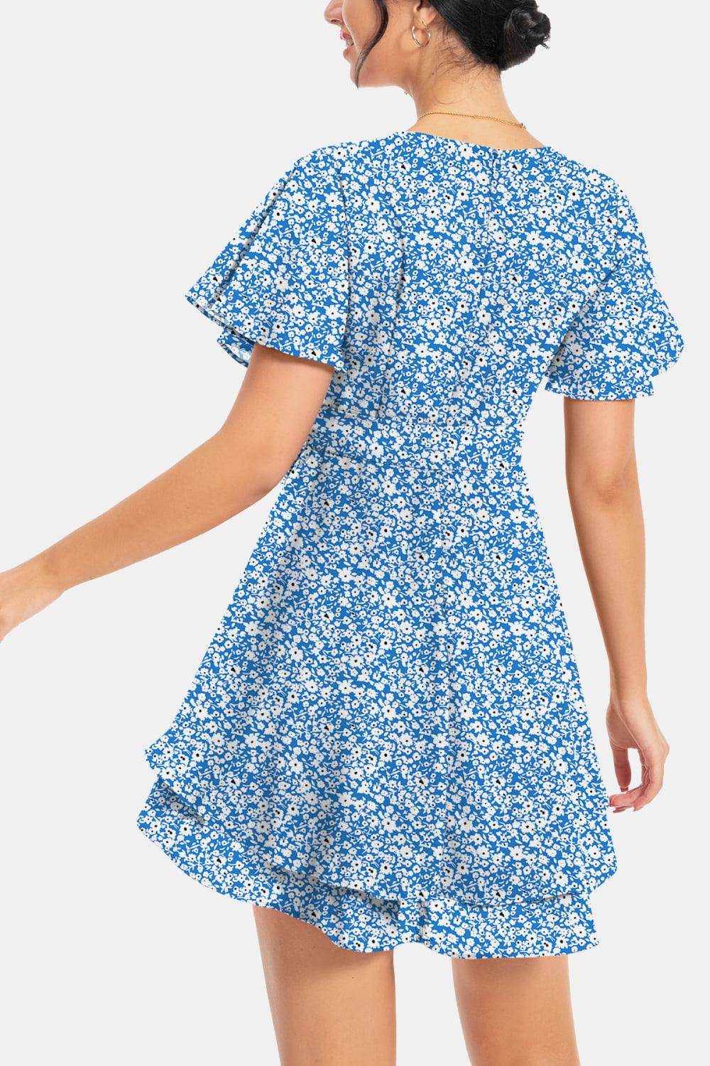 Surplice Neck Flutter Sleeve Dress for Chic Summer Style - Selvanelle