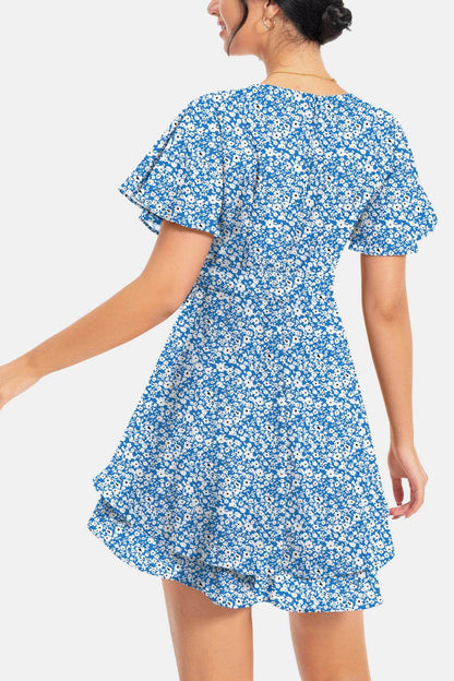 Surplice Neck Flutter Sleeve Dress for Chic Summer Style - Selvanelle