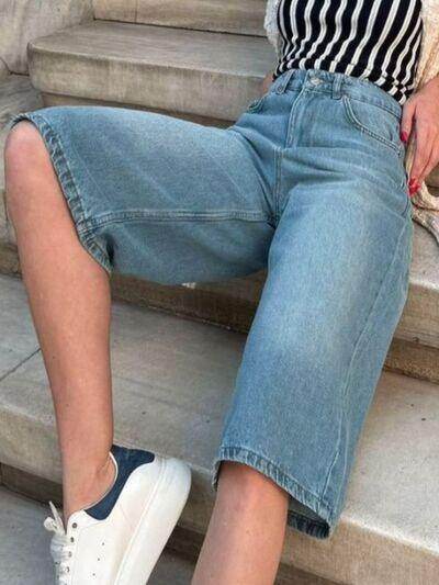 High Waist Denim Shorts with Pockets for Women Stylish - Selvanelle
