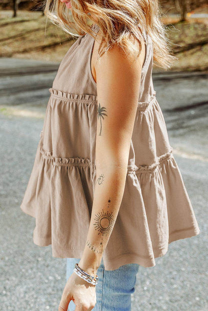 Tiered Frill Tie Neck Tank for Women's Stylish Summer Wear - Selvanelle