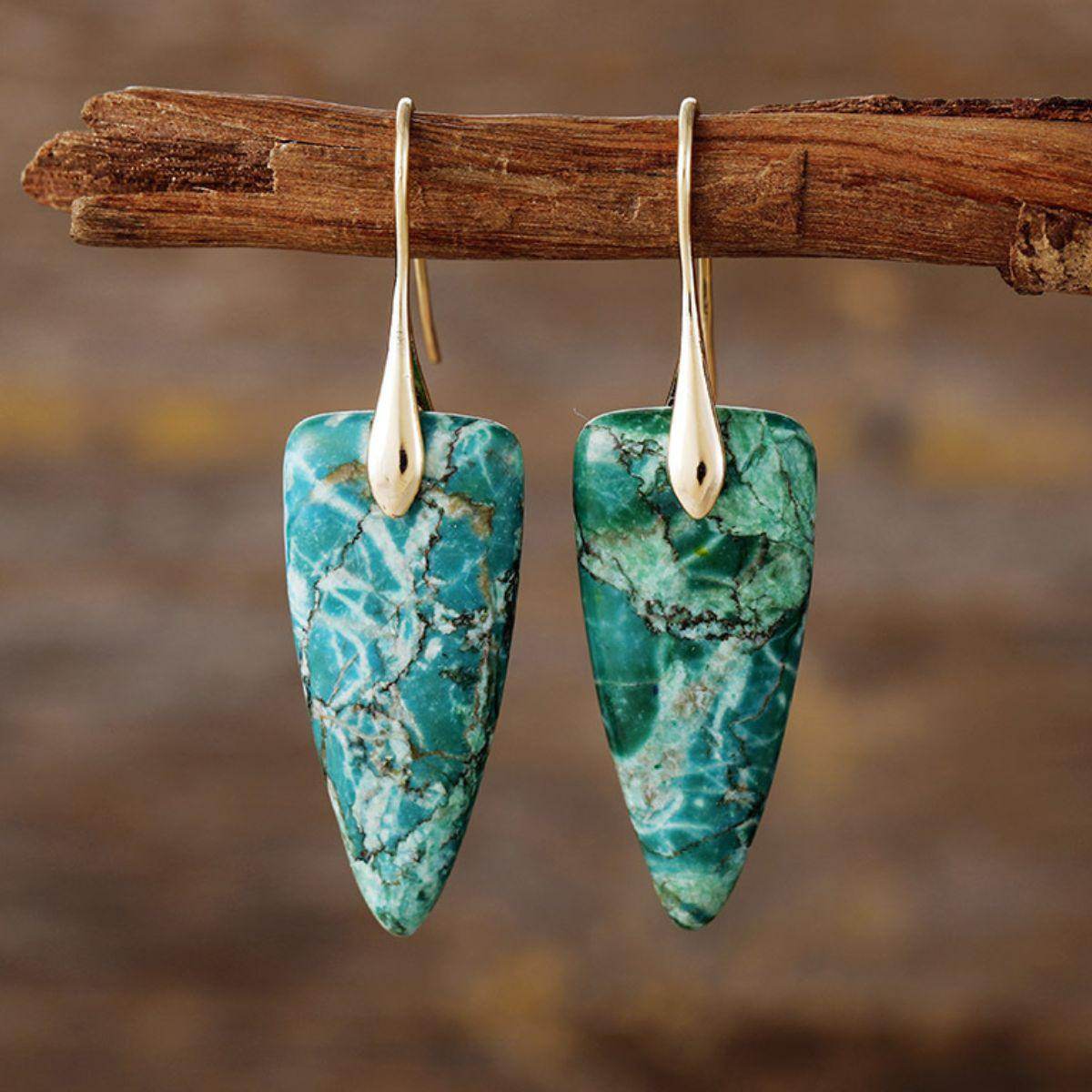 Natural Stone Geometric Shape Earrings in Platinum and Gold - Selvanelle