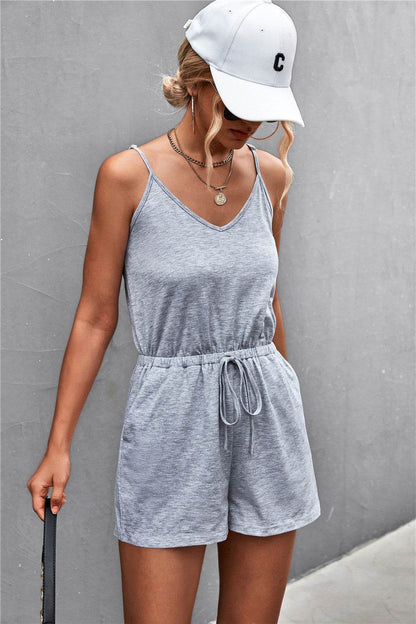 Spaghetti Strap V-Neck Pocket Romper - Selvanelle