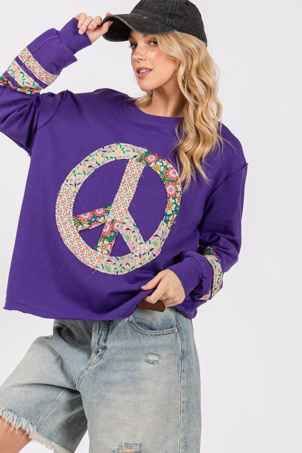 SAGE+FIG Peace Applique Patch Long Sleeve Top for Women