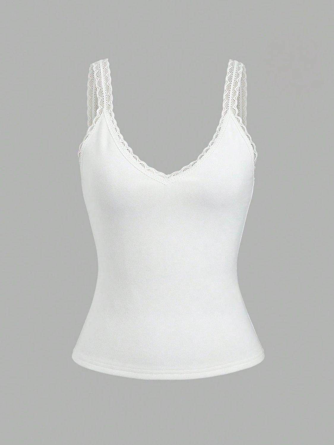 Lace Detail V-Neck Wide Strap Tank for Stylish Comfort - Selvanelle