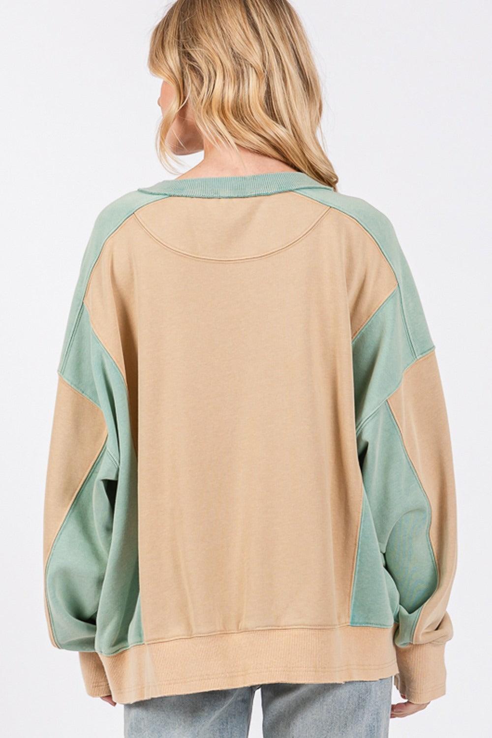 SAGE + FIG Color Block Round Neck Sweatshirt for Women