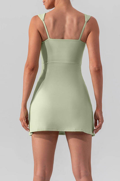 Square Neck Sleeveless Slit Mini Active Dress for Women - Selvanelle