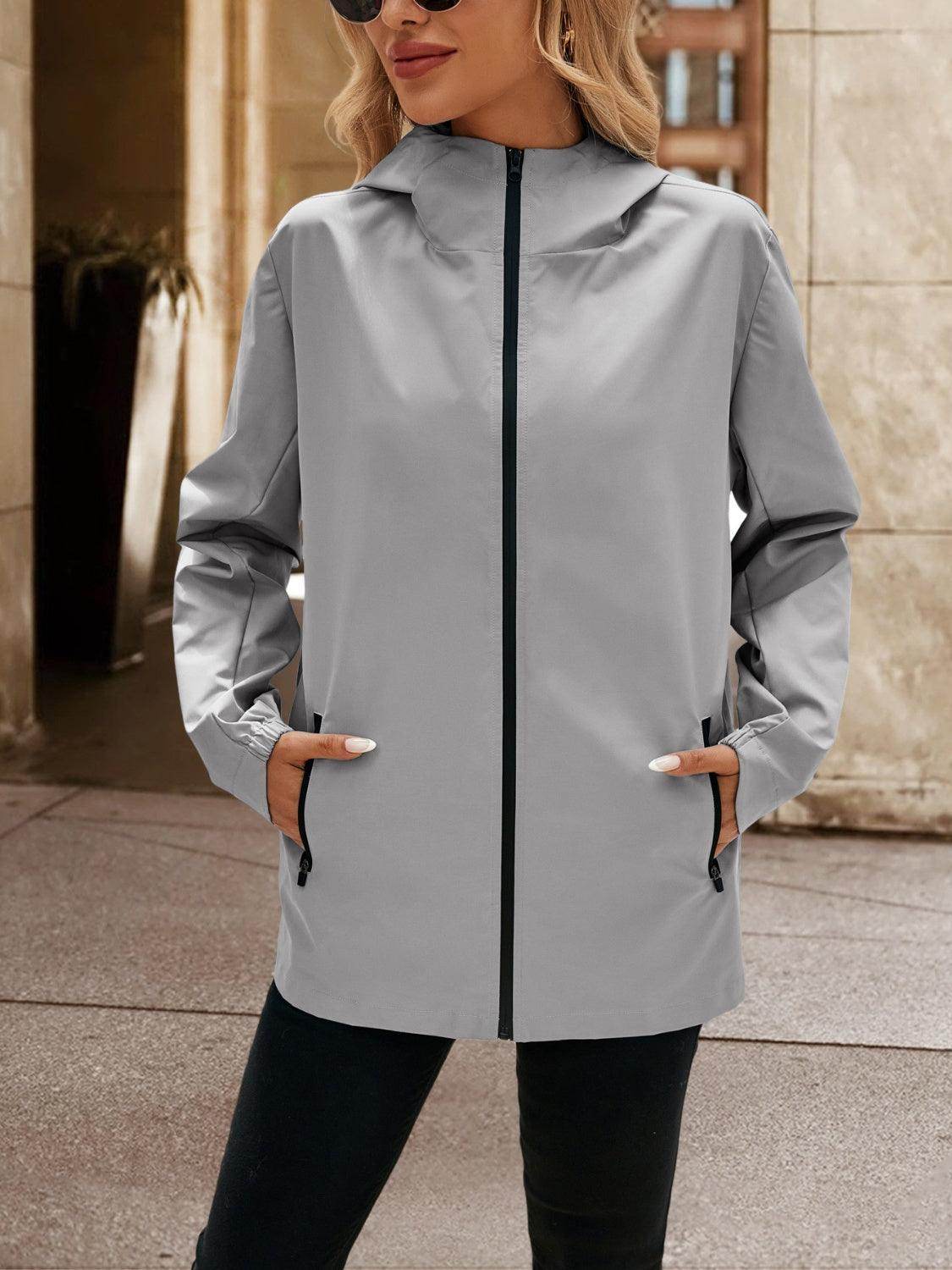 Ivy Lane Pocketed Zip Up Hooded Jacket for Women - Selvanelle