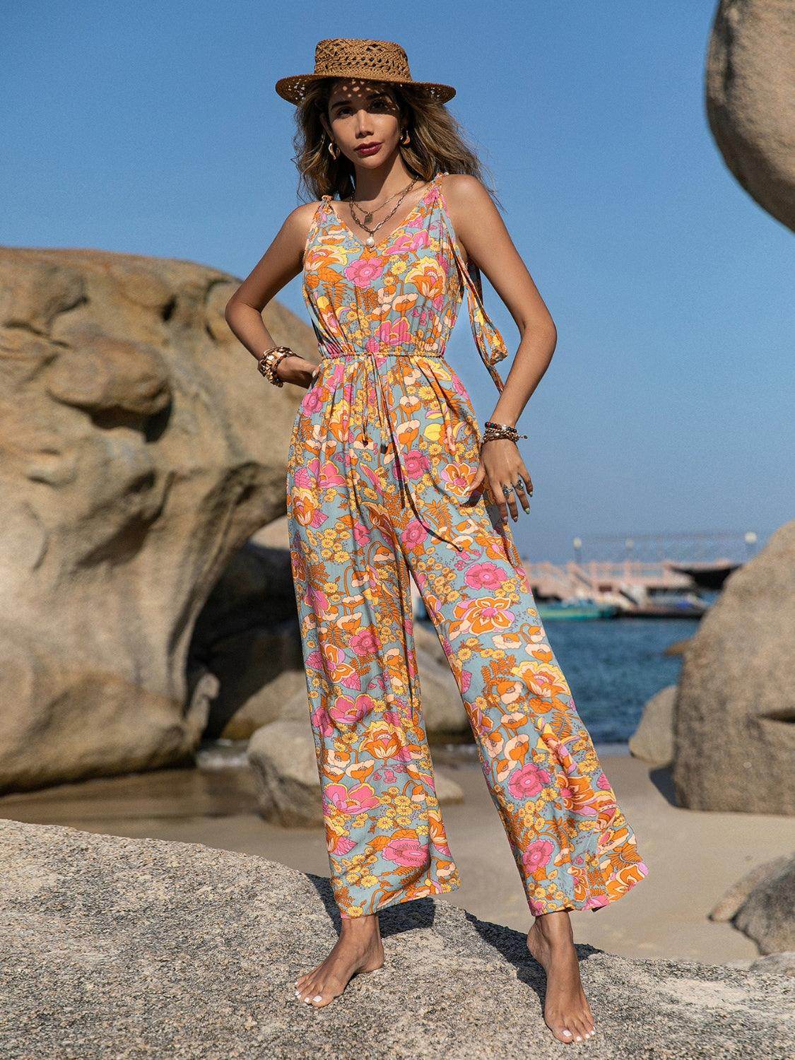V-Neck Wide Leg Jumpsuit for Effortless Chic Style - Selvanelle