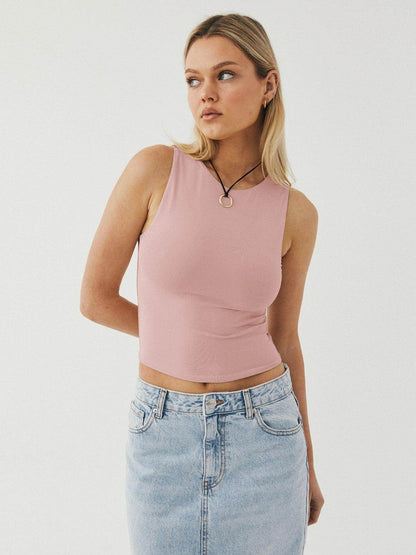 Round Neck Cropped Tank for Women in Soft Stretch Fabric - Selvanelle