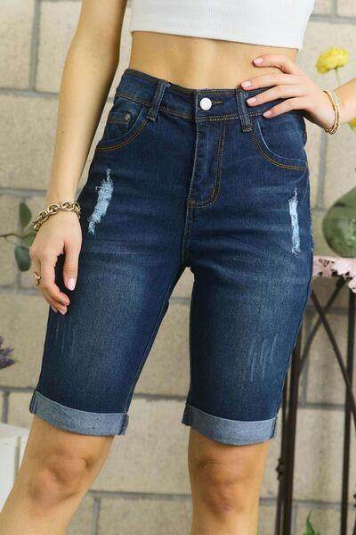 ADORA Distressed Denim Shorts with Pockets for Women - Selvanelle
