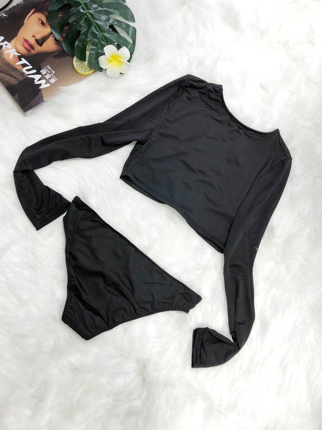 Round Neck Long Sleeve Top and Brief Swim Set - Selvanelle