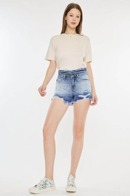 Kancan High Rise Frayed Hem Denim Shorts for Women - Selvanelle