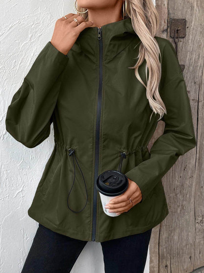 Ivy Lane Drawstring Zip Up Hooded Jacket for Women - Selvanelle