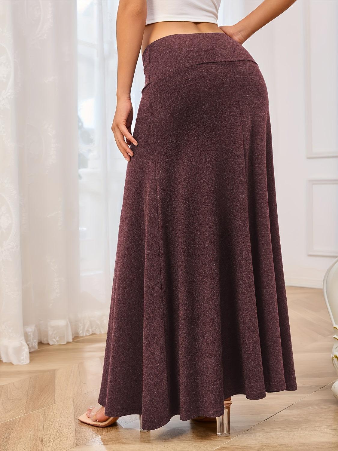 Solid Elastic Waist Maxi Skirt for Comfortable Everyday Wear