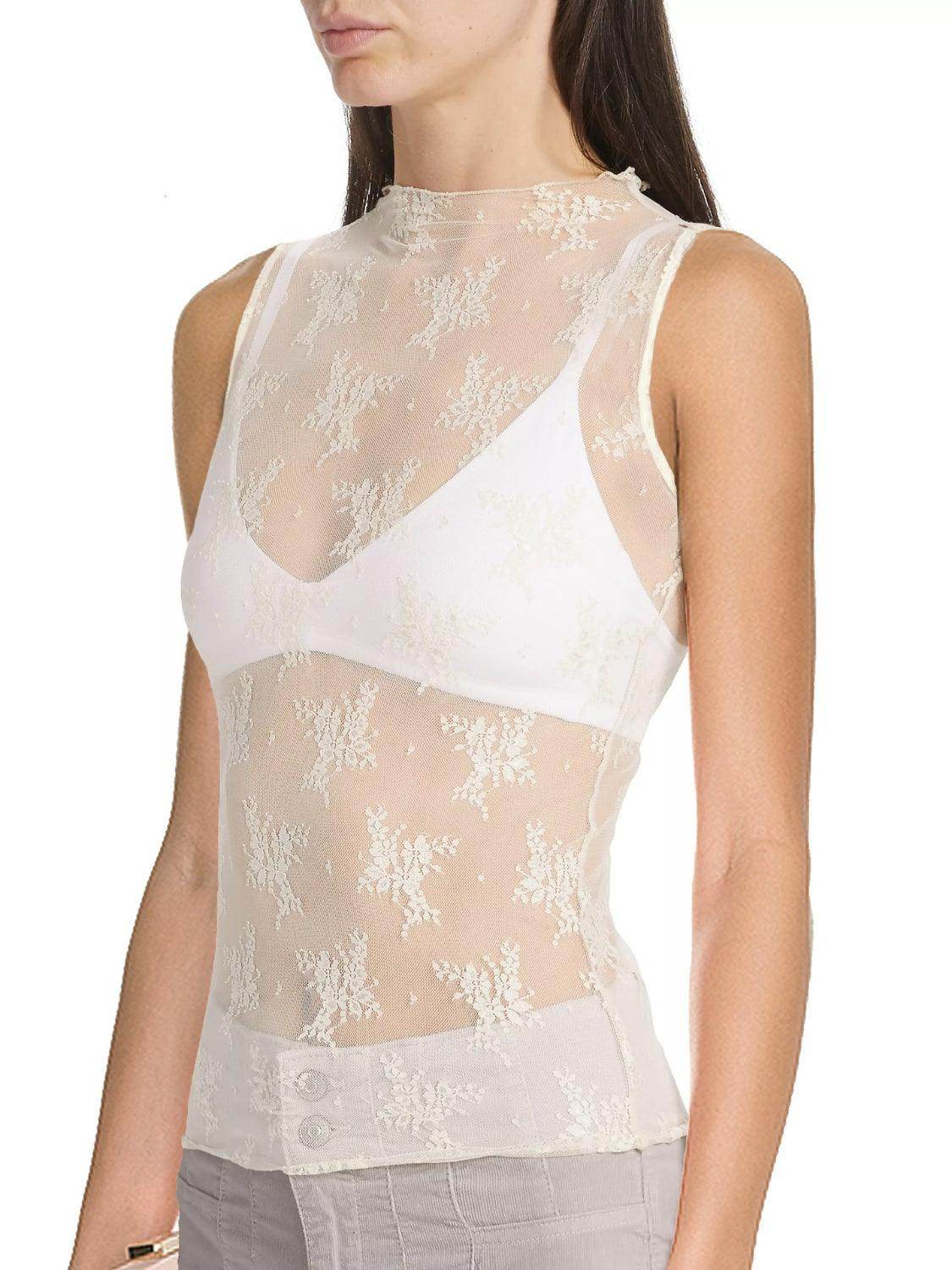Lace Mock Neck Top for Women in Sheer Polyester Style - Selvanelle